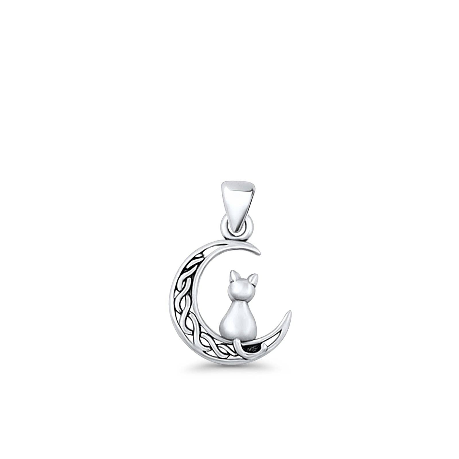 Blue Apple Imports - Wholesale Individual Charm/Pendant - Cat & Moon Pendant Oxidized 925 Sterling Silver Wholesale0