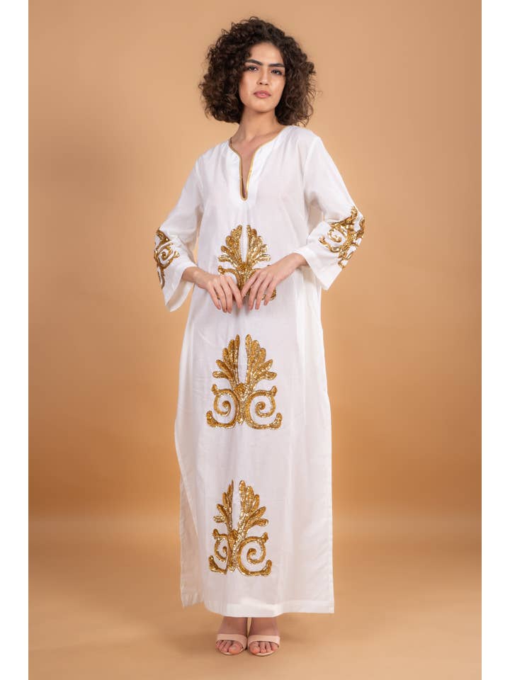 Anannasa Lifestyle - Wholesale Dress – Women's - VICKY SIMONE MAXI DRESS OFF WHITE/GOLD SEQUINS2