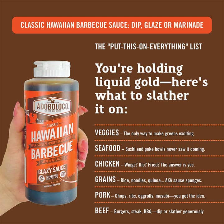 Adoboloco - Venta al por mayor Salsas barbacoa - Salsa barbacoa hawaiana clásica Adoboloco, condimento de 15 onzas