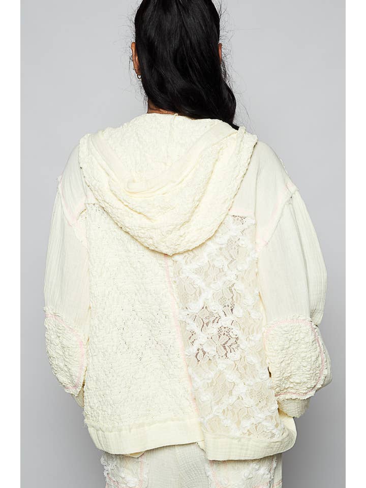 Pol Clothing - Wholesale Jacket - Women's - Balloon Sleeves Lace Solid Knit Hoodie Jacket SALE10