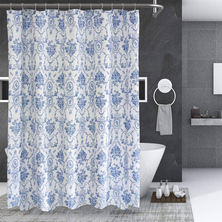 Blue Wisteria Lattice Shower Curtain 72"W x 72"L | Handmade for wholesale by Patch Magic