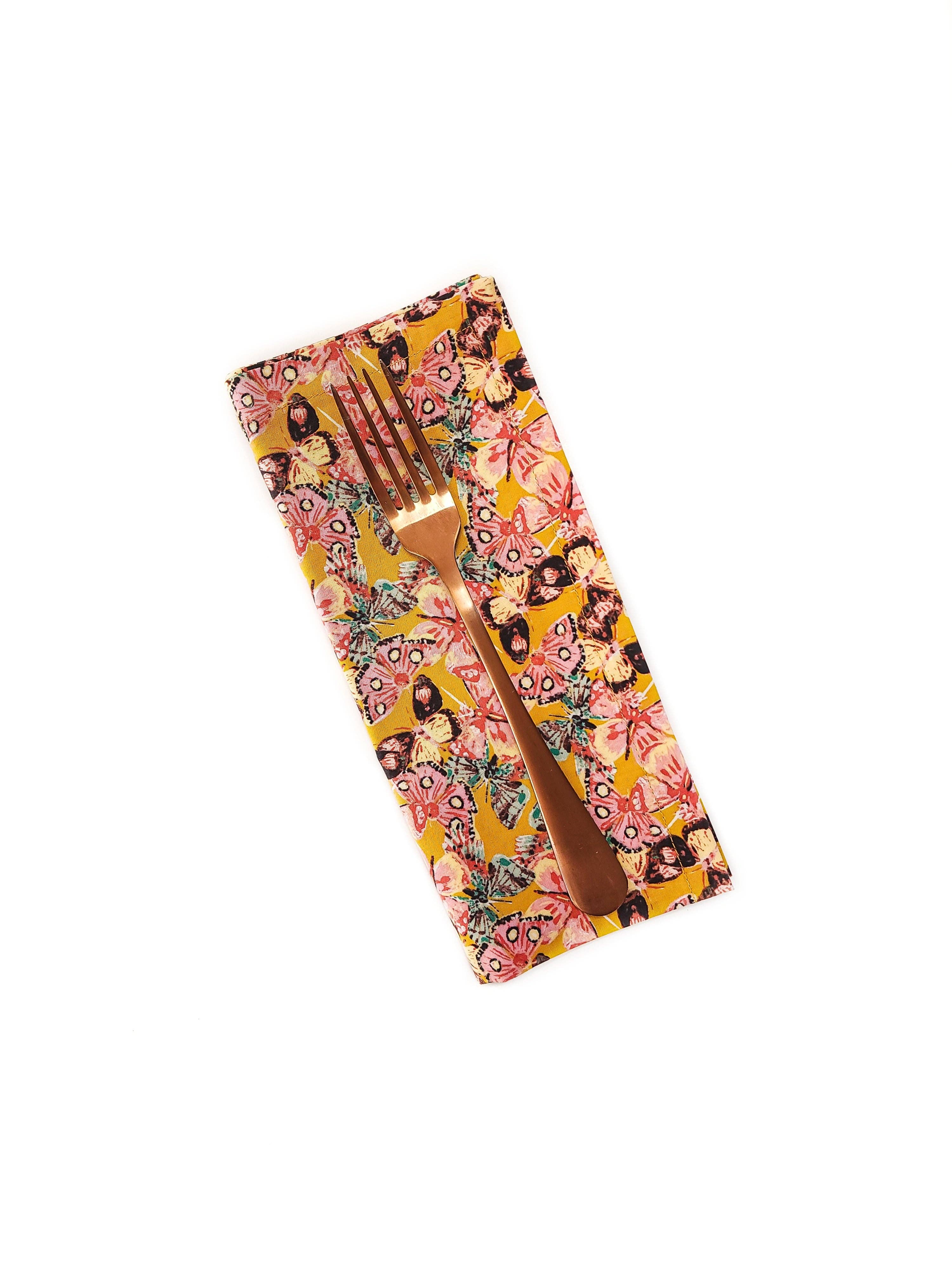 90 West Linen Co. - Wholesale Dinner & Cloth Napkin - Golden Butterfly Cloth Napkins, Set of 43