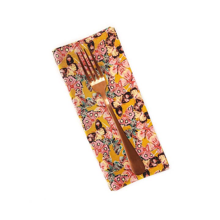 90 West Linen Co. - Wholesale Dinner & Cloth Napkin - Golden Butterfly Cloth Napkins, Set of 43