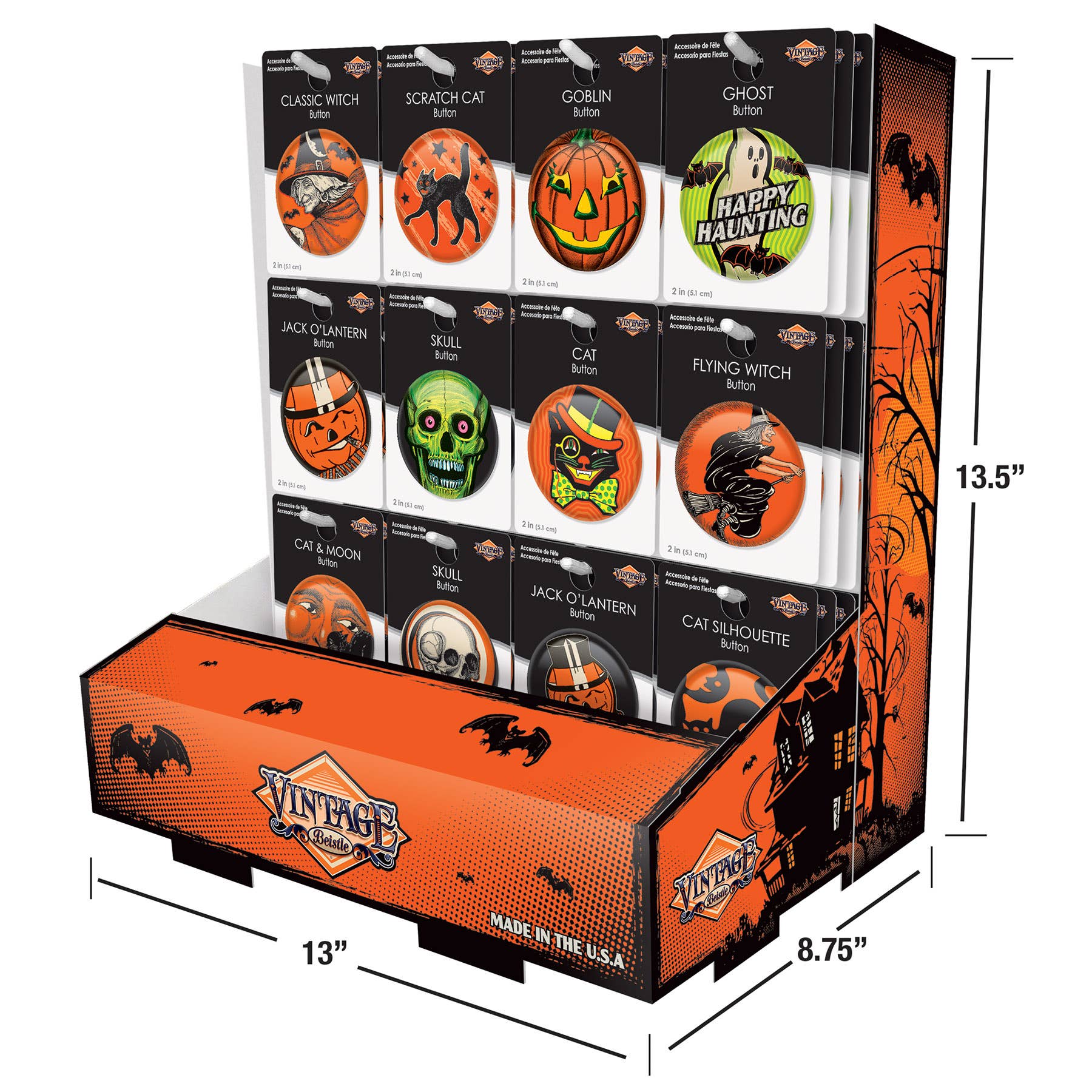 Beistle - Wholesale Retailer Display Stand/Case - Vintage Halloween Counter Display, holds 108 2" buttons3