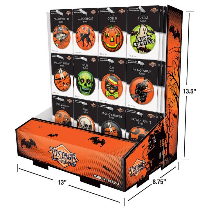 Beistle - Wholesale Retailer Display Stand/Case - Vintage Halloween Counter Display, holds 108 2" buttons3
