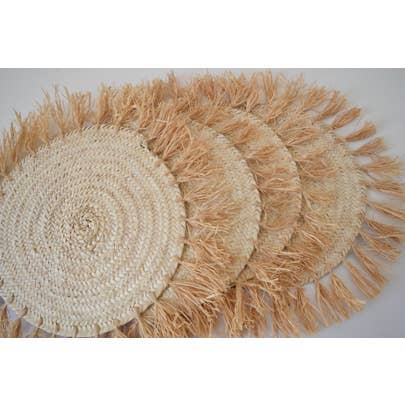 Soukie Morocco - Vente Sets de table - Grand set de table en rotin et raphia avec franges - naturel6