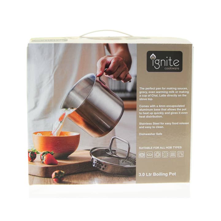 Ignite Cookware 3L Stainless Steel Induction Bottom Boiling Pot for wholesale by Ignite Cookware Ltd