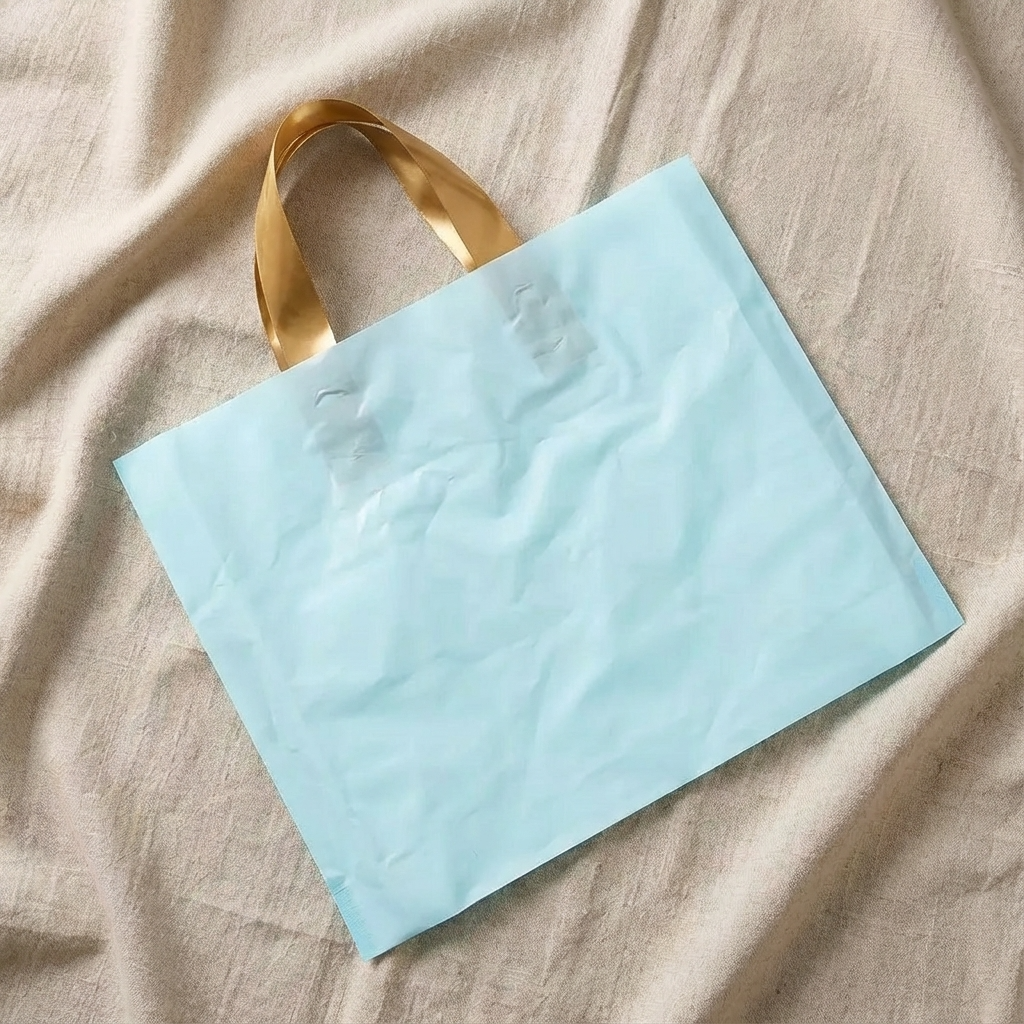 ByHome – Engroshandel Gavepose – 50 stk., 3 størrelser lyseblå PVC-gavepose med guldfarvet hank2