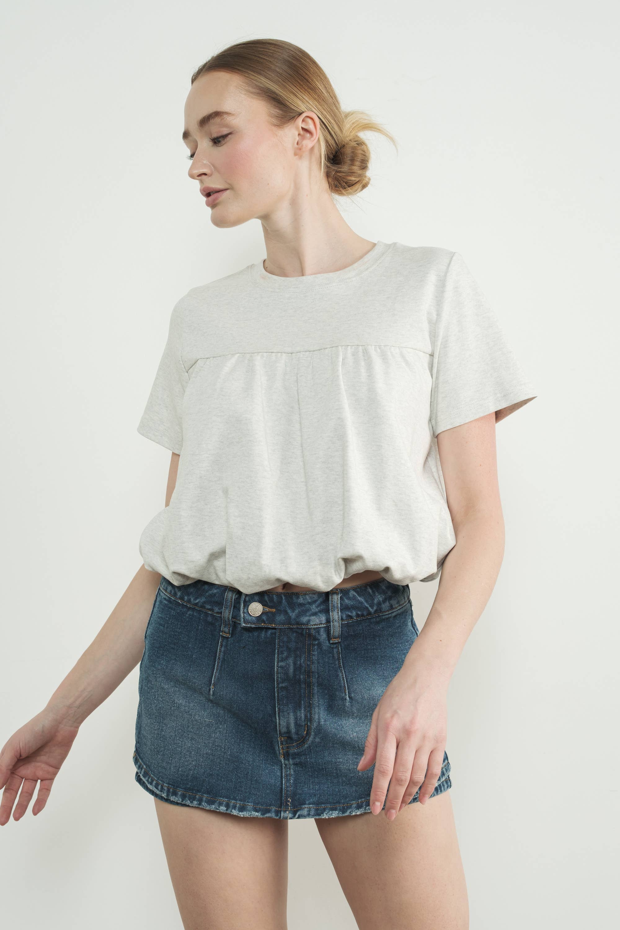 Aaron & Amber - Wholesale T-Shirt - Women's - MAT3226 BUBBLE HEM SHORT SLEEVE T-SHIRTS5