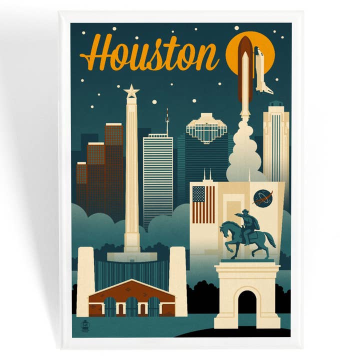 Lantern Press - Wholesale Magnet - MAGNET Houston, Texas, Retro Skyline