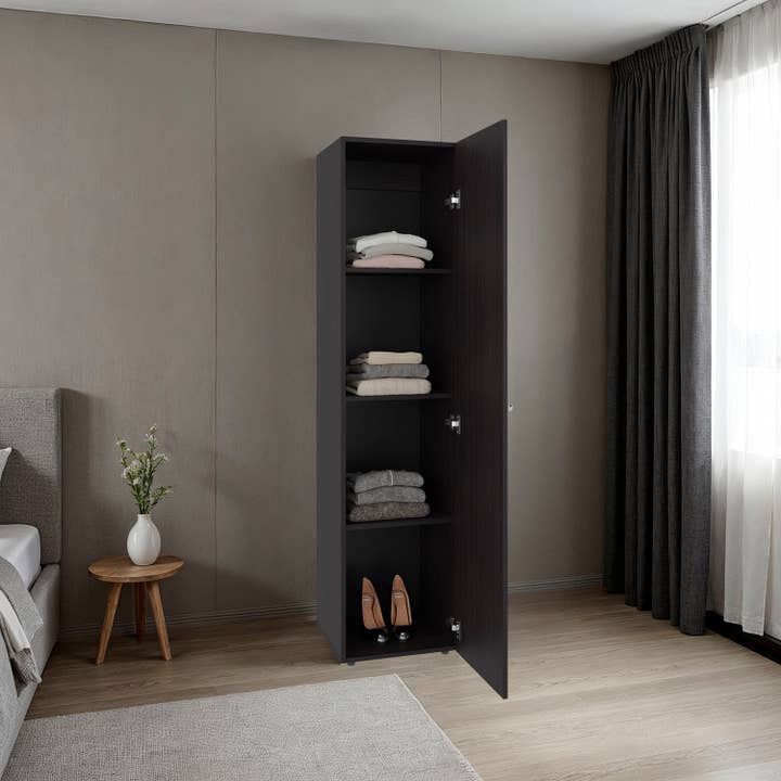 Home Linen Freestanding Tall Cabinet with Single Door and 4 Horizontal Storage Shelves, Cabinet for Bathroom, Bedroom or Laundry Room for wholesale by TUHOME FURNITURE