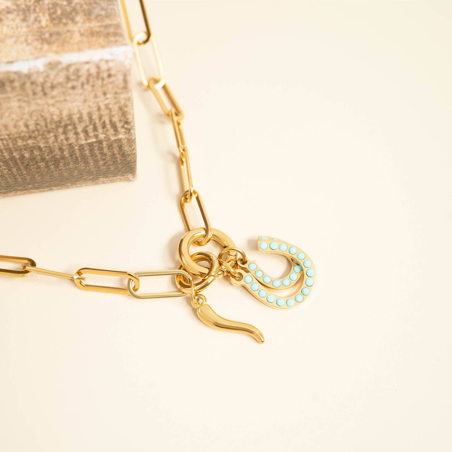 WJW - Wholesale Individual Charm/Pendant - 18K Gold PVD Stainless Steel Italian Horn Charm3