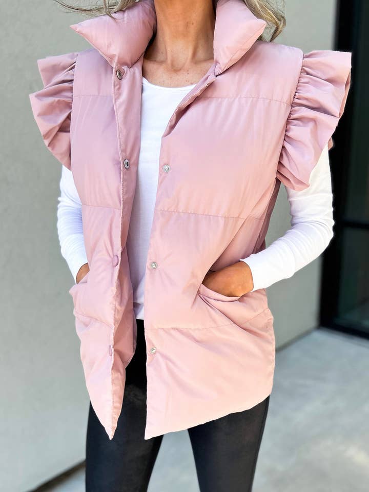 Rosa Clothing - Wholesale Outerwear Vest - Women's - Double Slip Pockets And Ruffled Sleeve Vest9