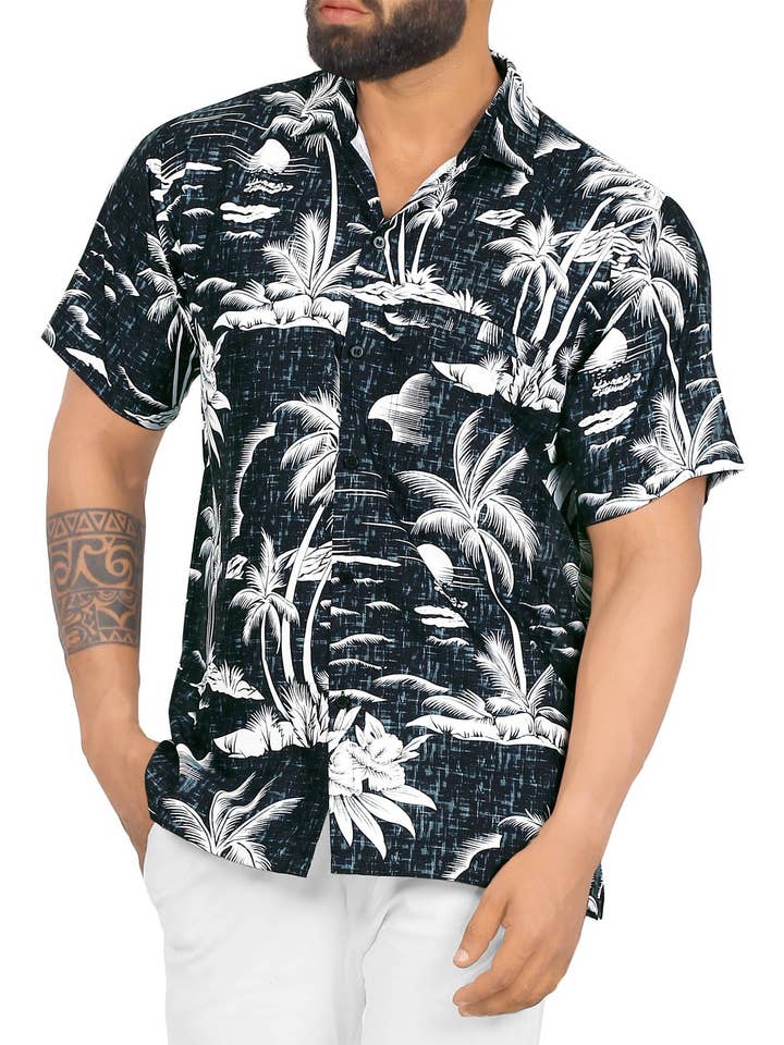 Camisa Havaiana Palm Shade para Homem por atacado de Happy Bay / La Leela
