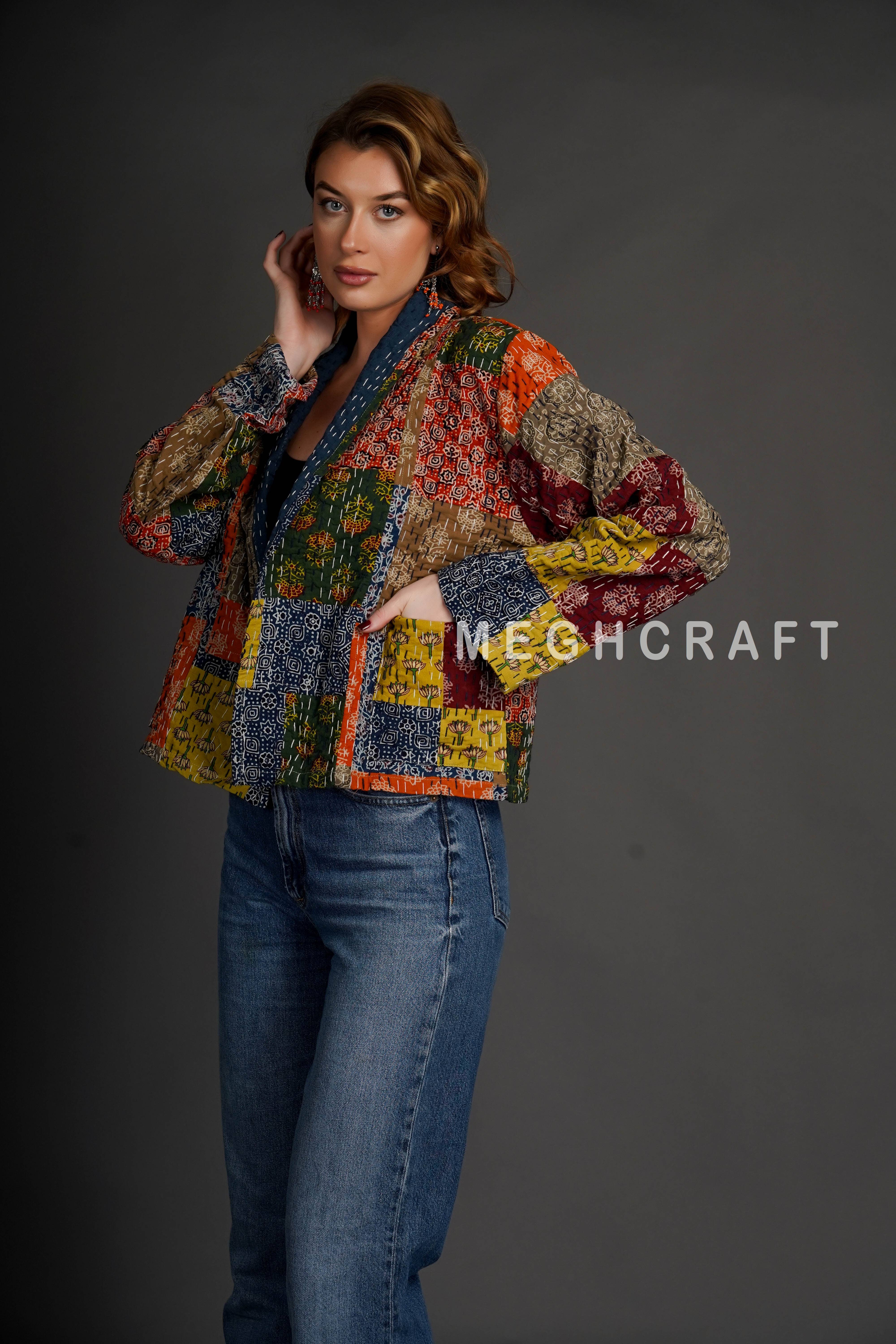 Meghcraft - Venta al por mayor Chaqueta - Mujer - Chaqueta Reversible de Kantha para Mujer8