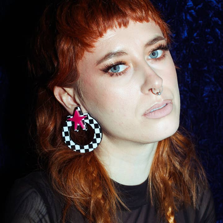 Fairly Odd Shop - Wholesale Dangle Earrings - Star Knockers - Checkerboard3