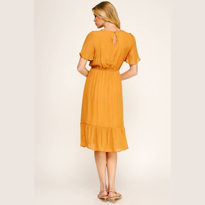 Winslow Collection - Wholesale Dress - Women's - FLUTTER SLEEVE NECKLACE DETAIL PRINTED MIDI DRESS18