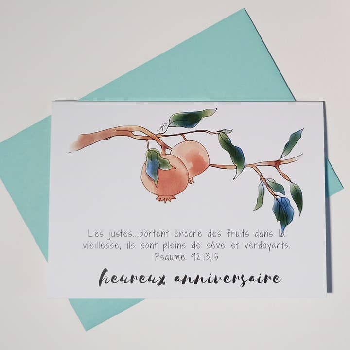 Pomegranate Birthday Card with Bible Text for wholesale by Little Red Fox Designs