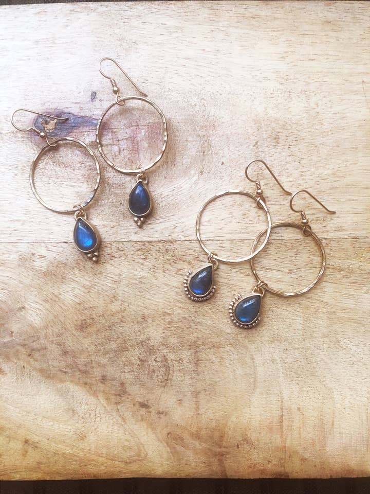 Labradoriet druppel oorbellen voor wholesale door Boho Breath