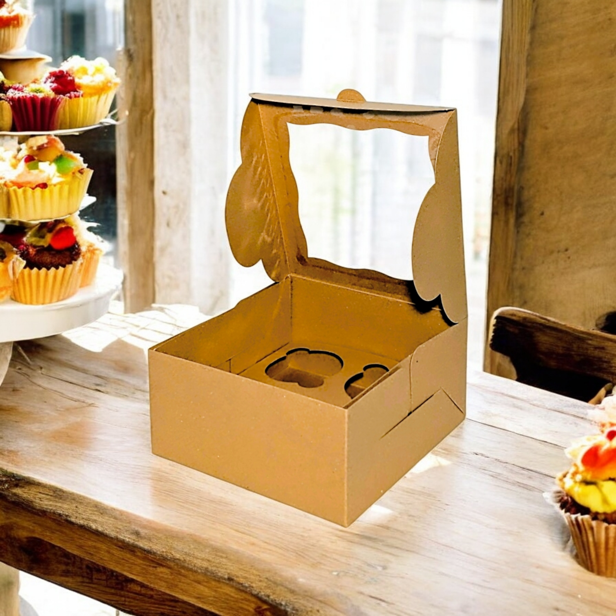 Tennessee IMPEX - Wholesale Cupcake/Muffin Pan - Cupcake Boxes with insert for 4 Pastries (6x6x3 inch) Kraft4