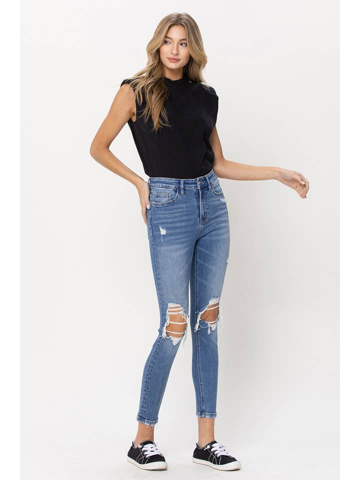 HEY SUN HIGH RISE DISTRESSED ANKLE SKINNY JEANS T5334 for wholesale on Faire