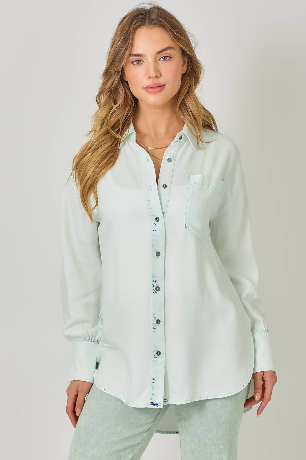 Mystree - Wholesale Button Down Shirt - Women's - 60937 Tencel Oversized Button Up Shirt8