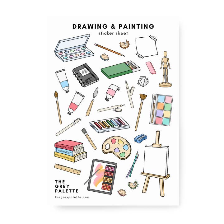 Drawing and Painting Sticker Sheet for wholesale by The Grey Palette