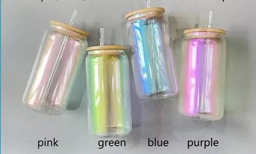 Subli Vinyl Blanks – wholesale Dricksglas och koppar – Set om 5 iriserande cola-glas med bambulock1