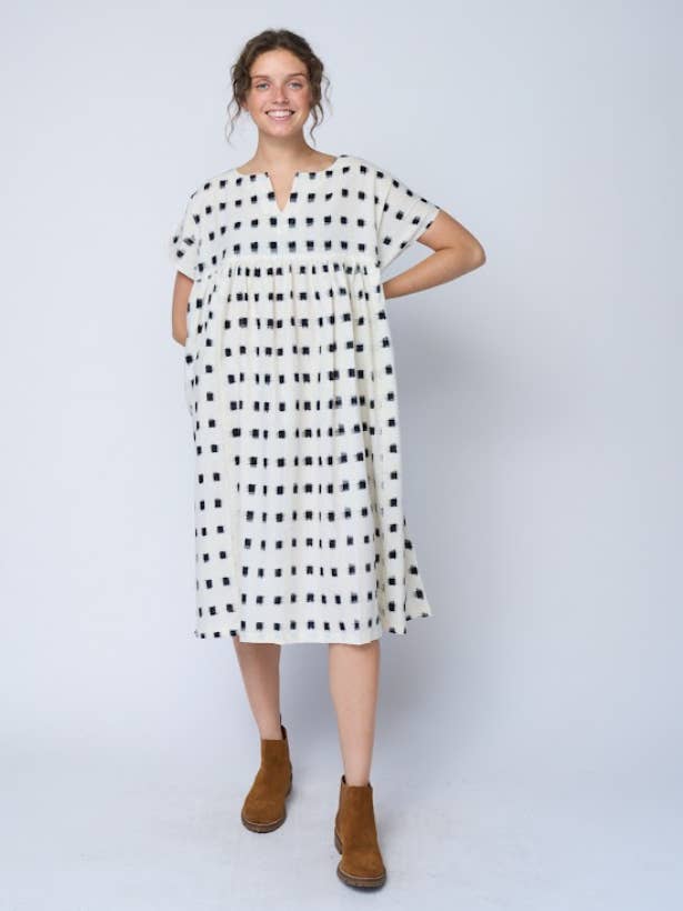 Weidejurk - Ikat Vierkanten Natuurlijk Zwart voor wholesale door and for Good