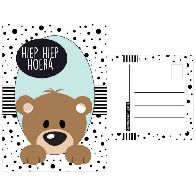 A6 kort Hiep Hiep Hurra hurra med björn. för wholesale av Marlijnpoppendijn