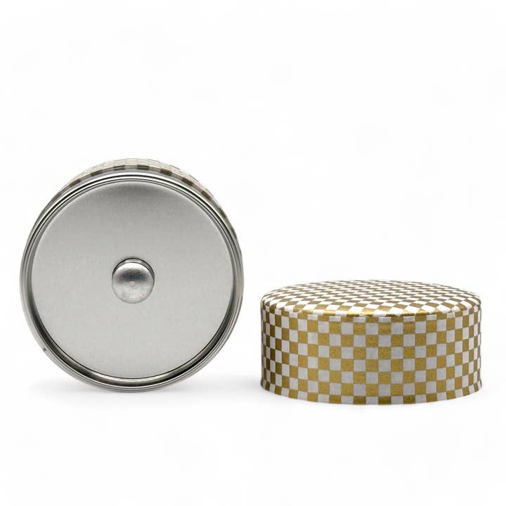 Inoue Tea - Wholesale Canister - Ichimatsu Checkered Gold Washi Paper Wrapped Tea Canister 1