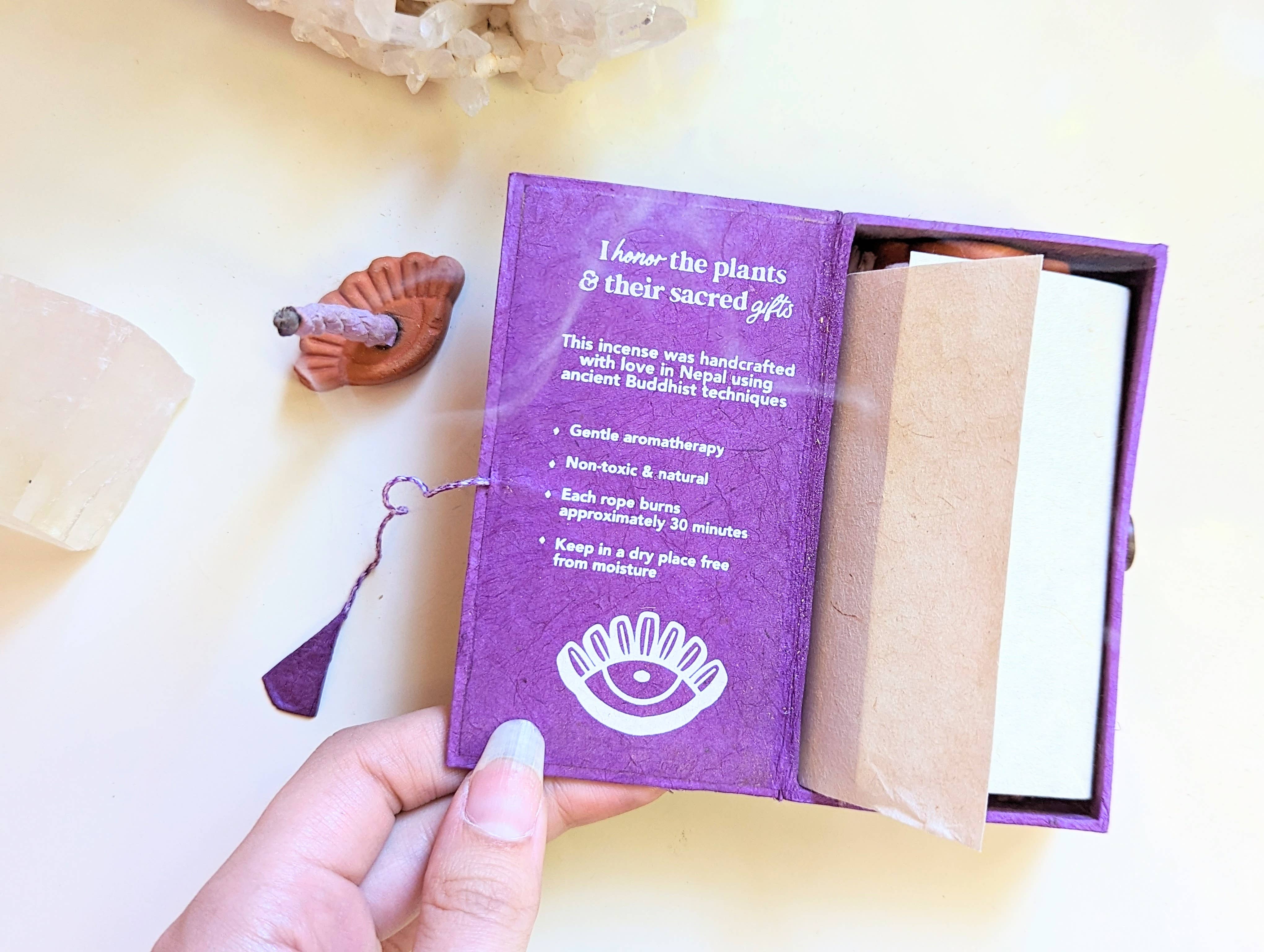 Goddess Provisions – wholesale Incense – Sacred Smoke Rope Incense + Holder - Buddhist, Natural1