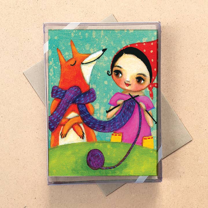 Knitting Fox Mini Boxed Cards for wholesale by Allport Editions