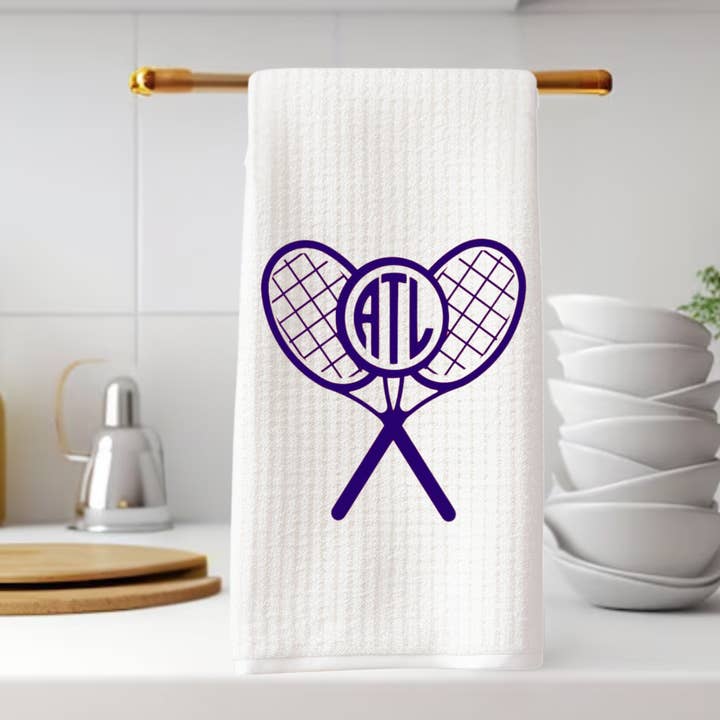 Cottage & Club - Wholesale Tea towel - Tennis Monogram Cross Racket Tea Towel5