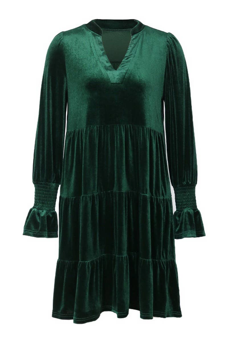 NINEXIS - Wholesale Dress - Women's - CWDMD3552_V-NECK LONG-SLEEVED SOLID COLOR VELVET DRESS15