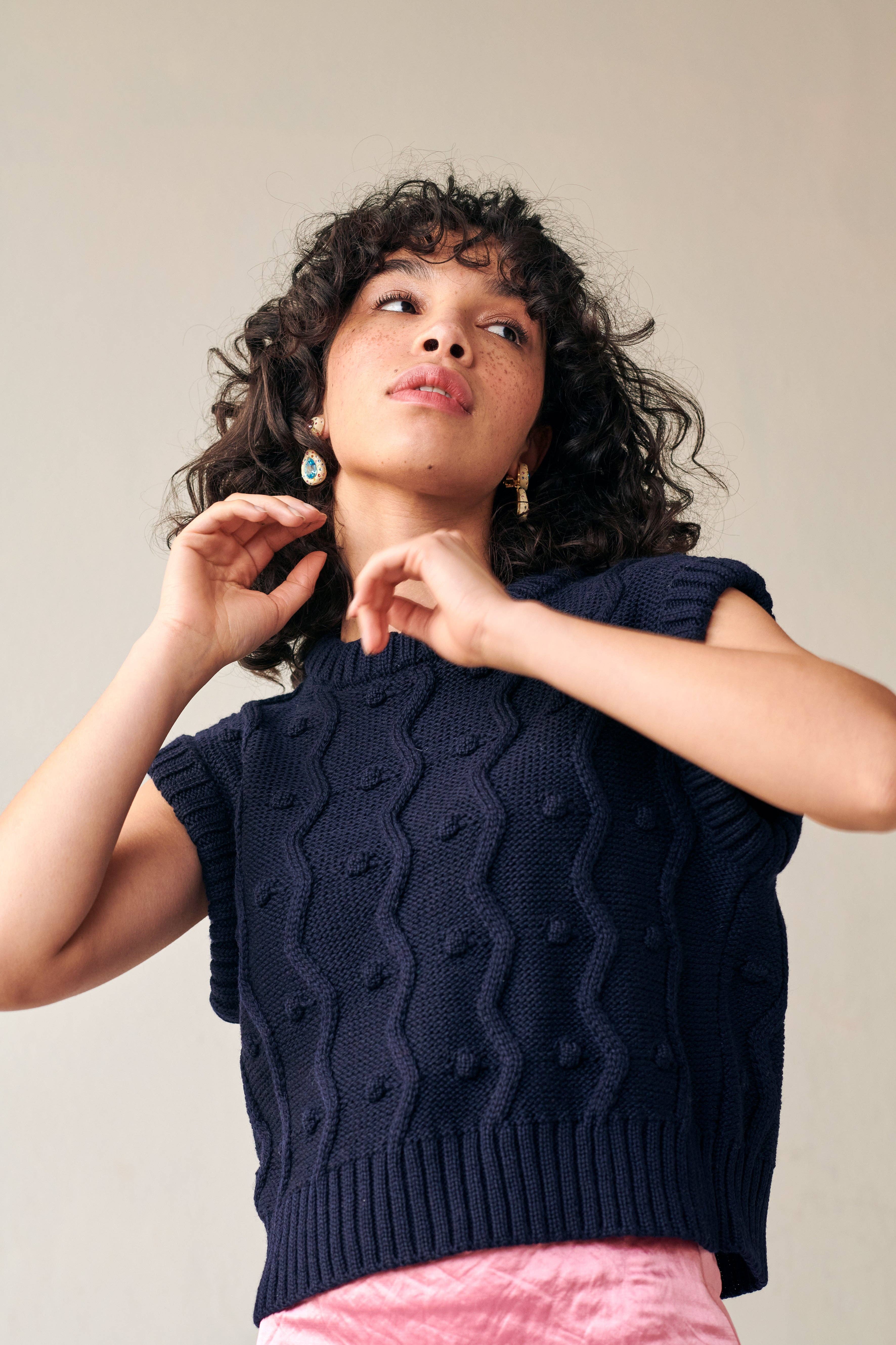 GiGi Knitwear - Wholesale Sweater Vest - Women's - Bubble Vest in Navy3