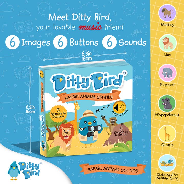 Ditty Bird Australia - Wholesale Book - Kids - Ditty Bird Baby Sound Book: Safari Animal Sounds