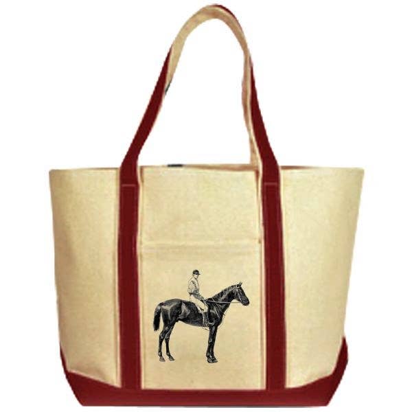 Equestrian/ Horse and Jockey Canvas Tote Bag for wholesale by Ox Bow Decor
