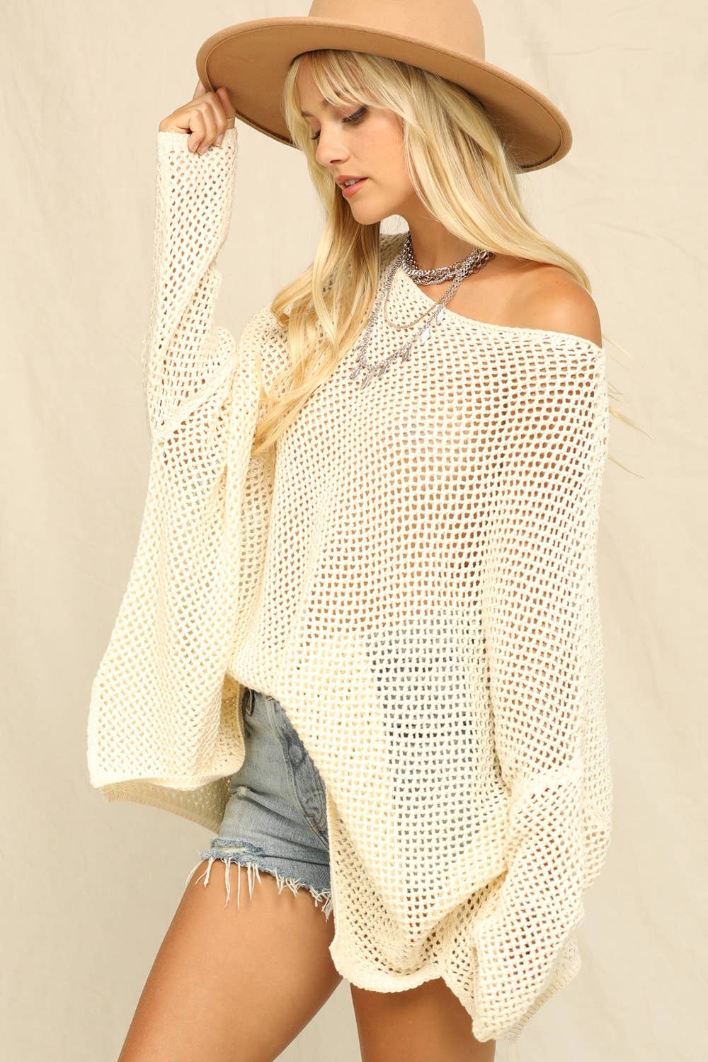 Ivory Oversized, Open Knit Sweater for wholesale on Faire3