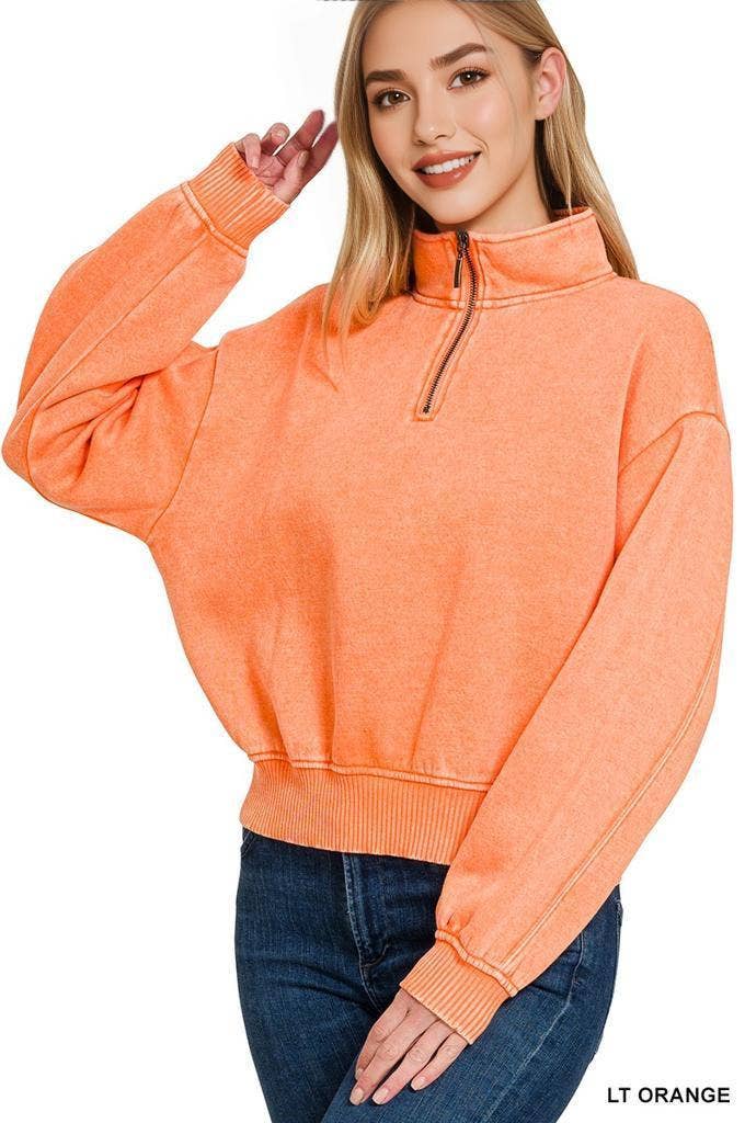 42POPS - Wholesale Sweatshirt - Women's - `.0806 Washed Fleece Half Zip Pullover SI-249302