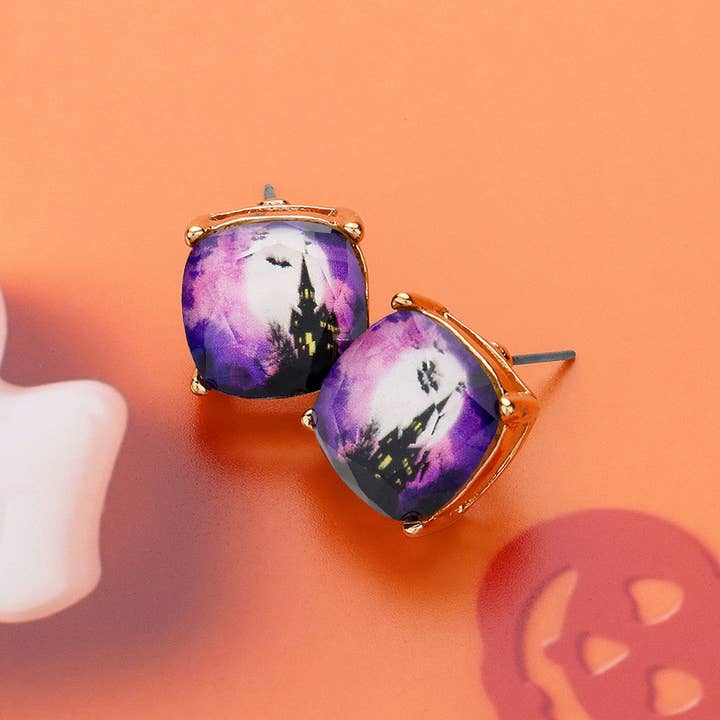 Pendientes de botón cuadrados con cojín de calabaza para venta al por mayor de Sensibling Corp.