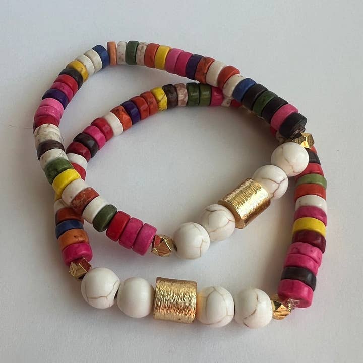 Dorothy Bracelet, White Turquoise and Rainbow Magnesite for wholesale by Kelsey O’Brien Designs