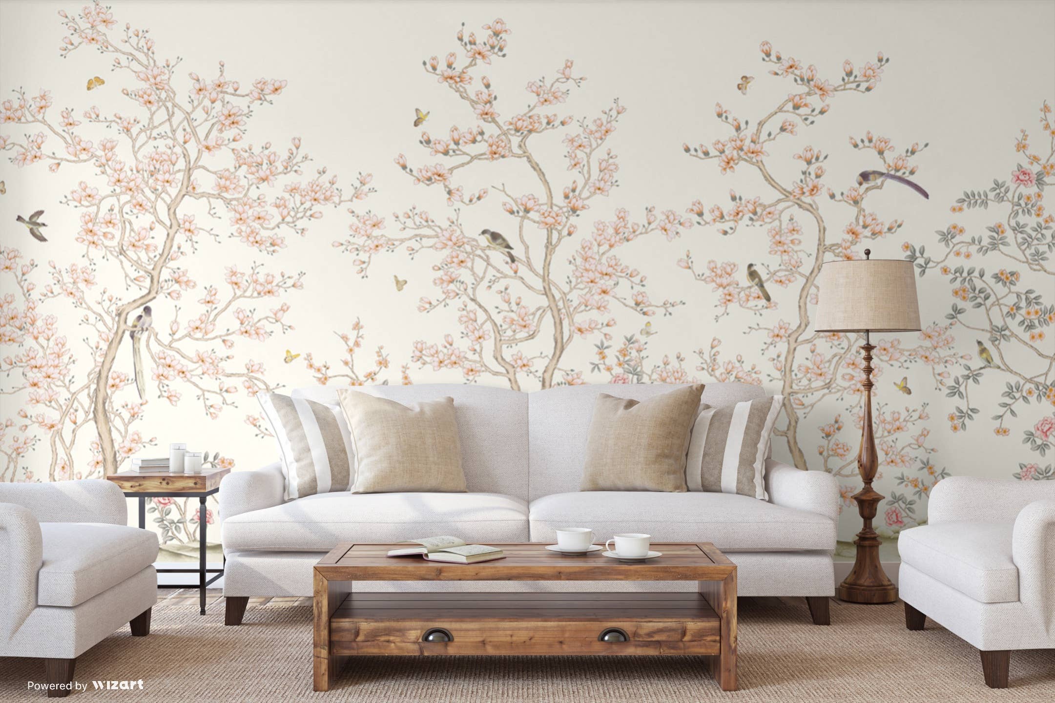 GK Home Decor - Venta al por mayor Papel pintado - Murales de papel pintado Chinoiserie Serene Blossom ilustrado a mano2