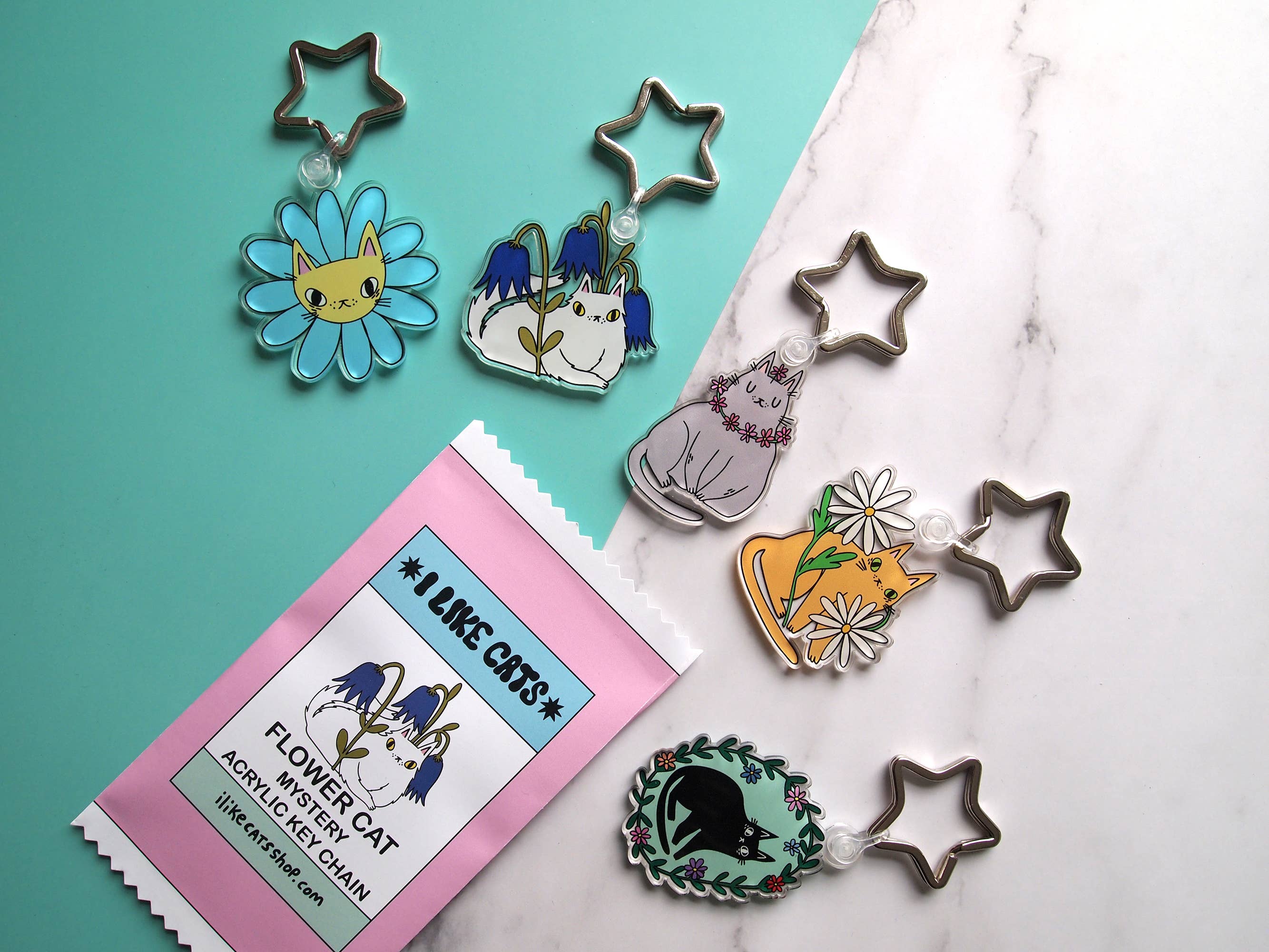 I LIKE CATS – wholesale Keychain – Women's – Cats and flowers acrylic keychain blind bag, mystery bags9