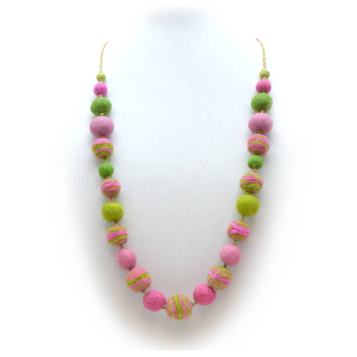 Erik & Mike - Wholesale Beaded/Pearl Necklace - Wool Felt Necklace hand felted Jupiter in Pink Lime