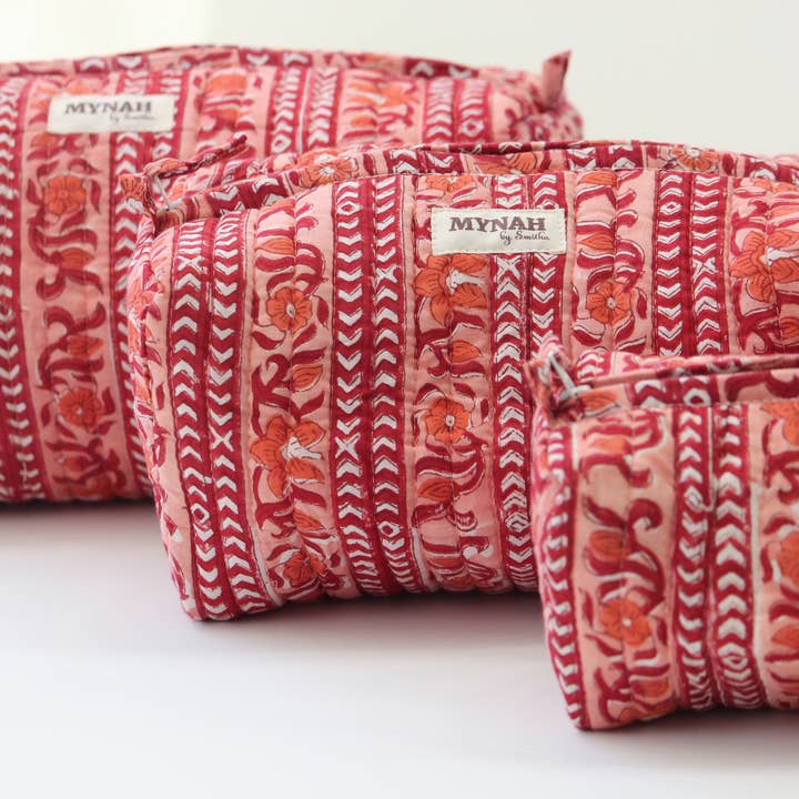 Terracotta stripes travel/make up/organizer/bag-Set of 3 for wholesale by MYNAHbySmitha