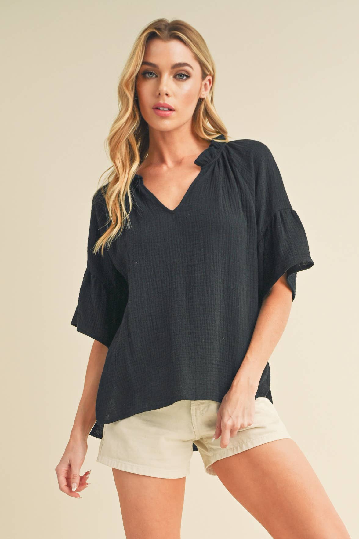 AEMI + CO - Wholesale Blouse - Women's - 8258DK Tes 3/4 Sleeve Ruffle Top 60