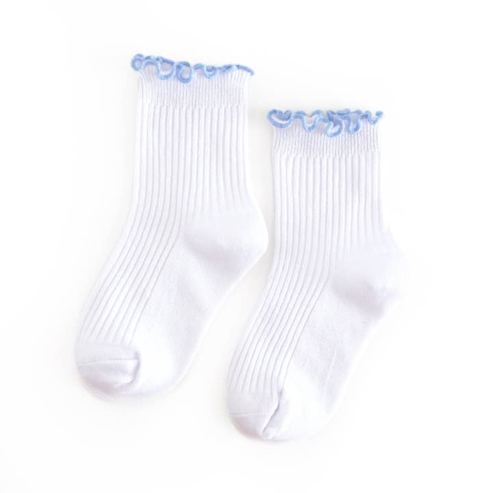 Chaussettes Mi-Mollet à Bord Côtelé - Blanc/Bleuet pour la vente par Little Stocking Co.
