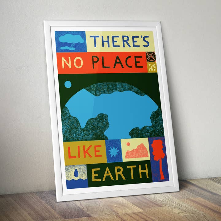 Der er ikke noget sted som jordtryk, Eco Climate Wall Art for engroshandel hos Lucy Scott Illustration