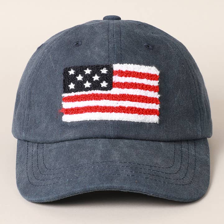 Fashion City - Wholesale Baseball Cap - Women's - American Flag Chenille Patch Baseball Cap